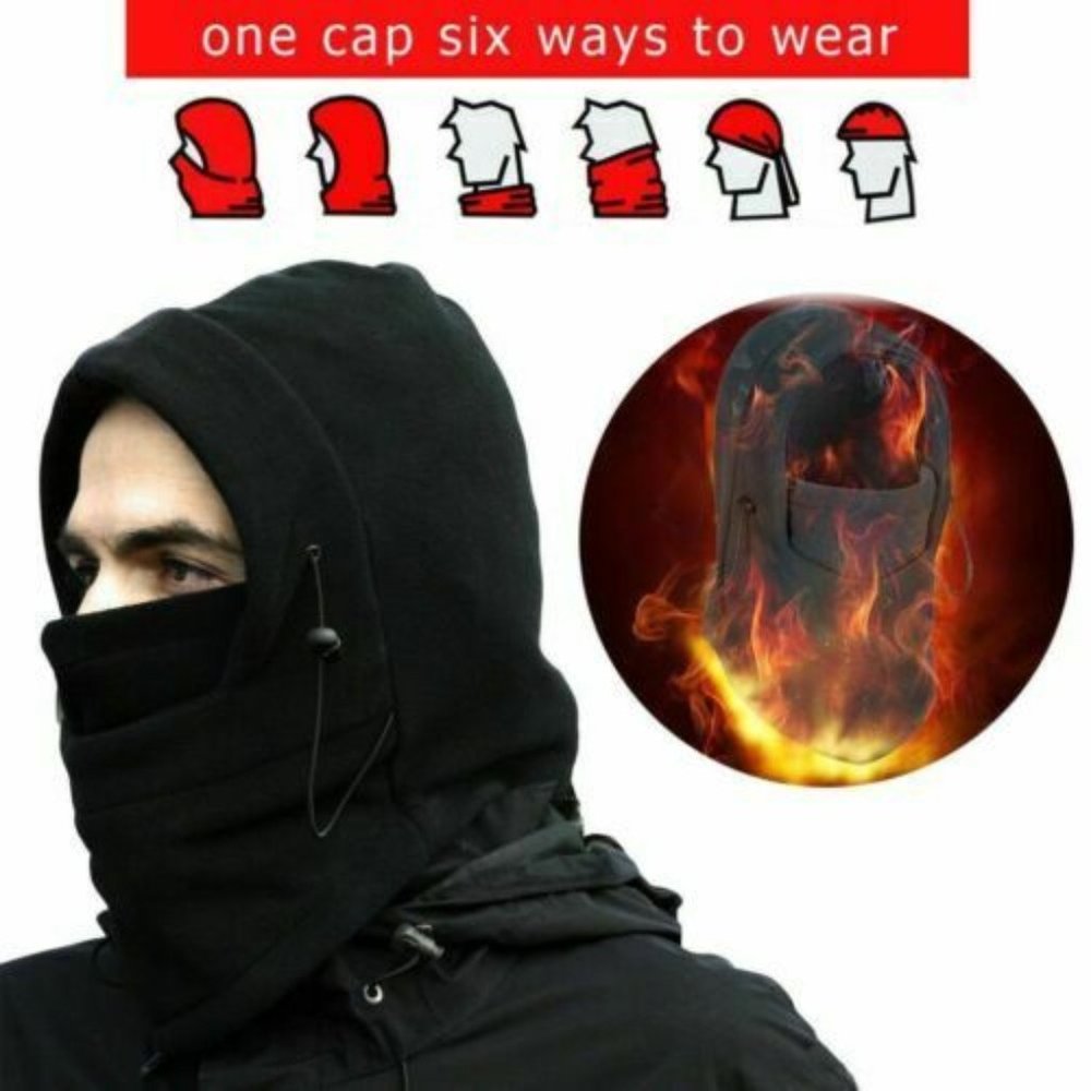 Windproof Fleece Neck Tactical Hood Balaclava Full Face Mask BLACK